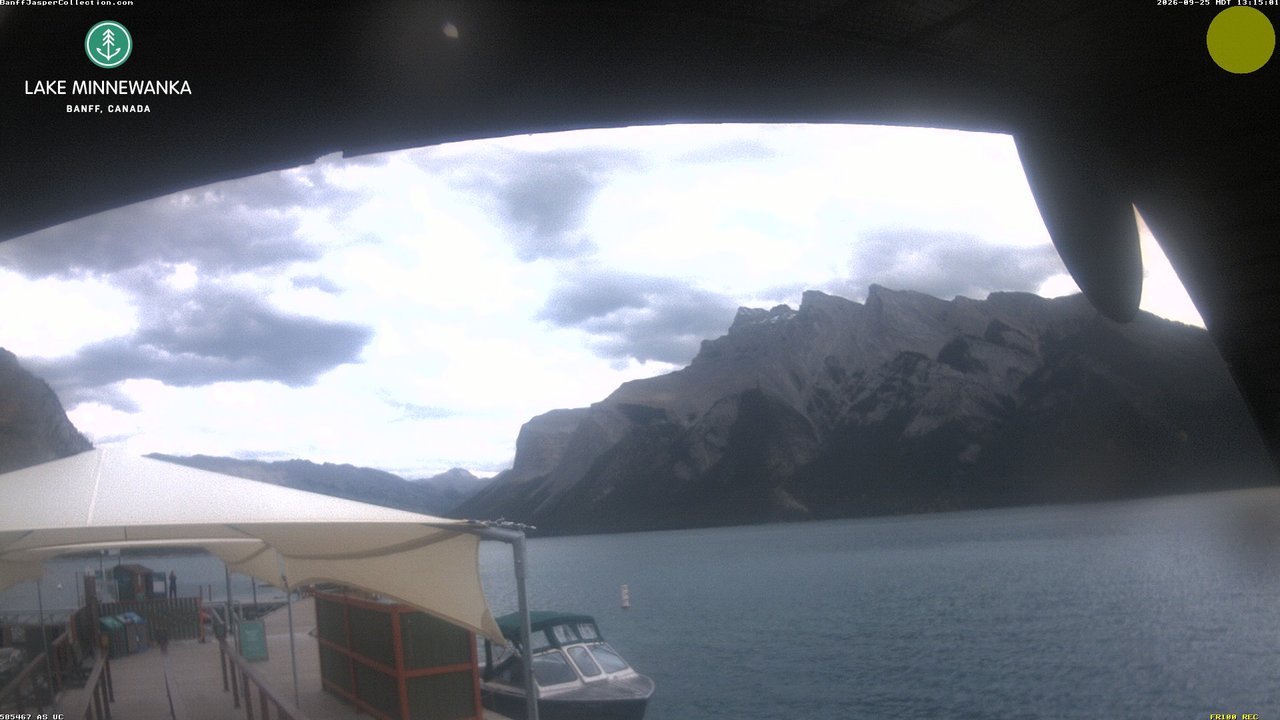 time-lapse frame, Lake Minnewanka webcam